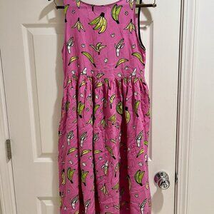 Nooworks Naomi BANANAS Midi Dress XS Rayon Pink Extra Small POCKETS!